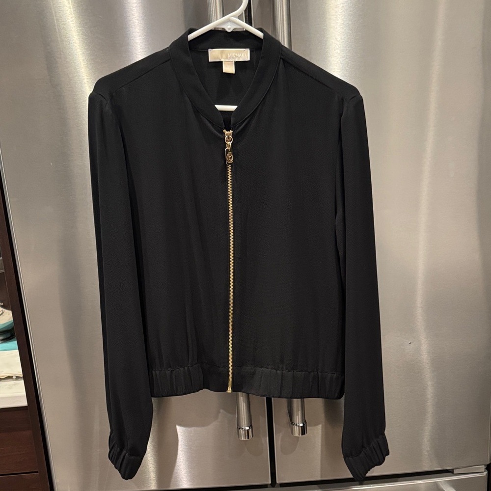 MICHAEL Michael Kors Black Bomber Jacket with Gold Zipper